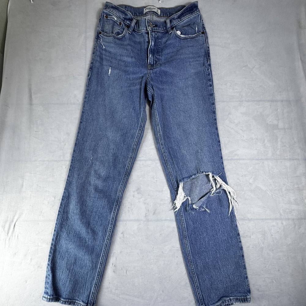 Abercrombie & Fitch Womens The 90s Straight Jeans Blue Distressed Low Rise 27/4R